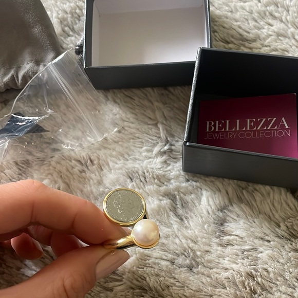Bellezza 50 Lira Coin and Cultured Pearl Bypass Ring - Picture 4 of 6